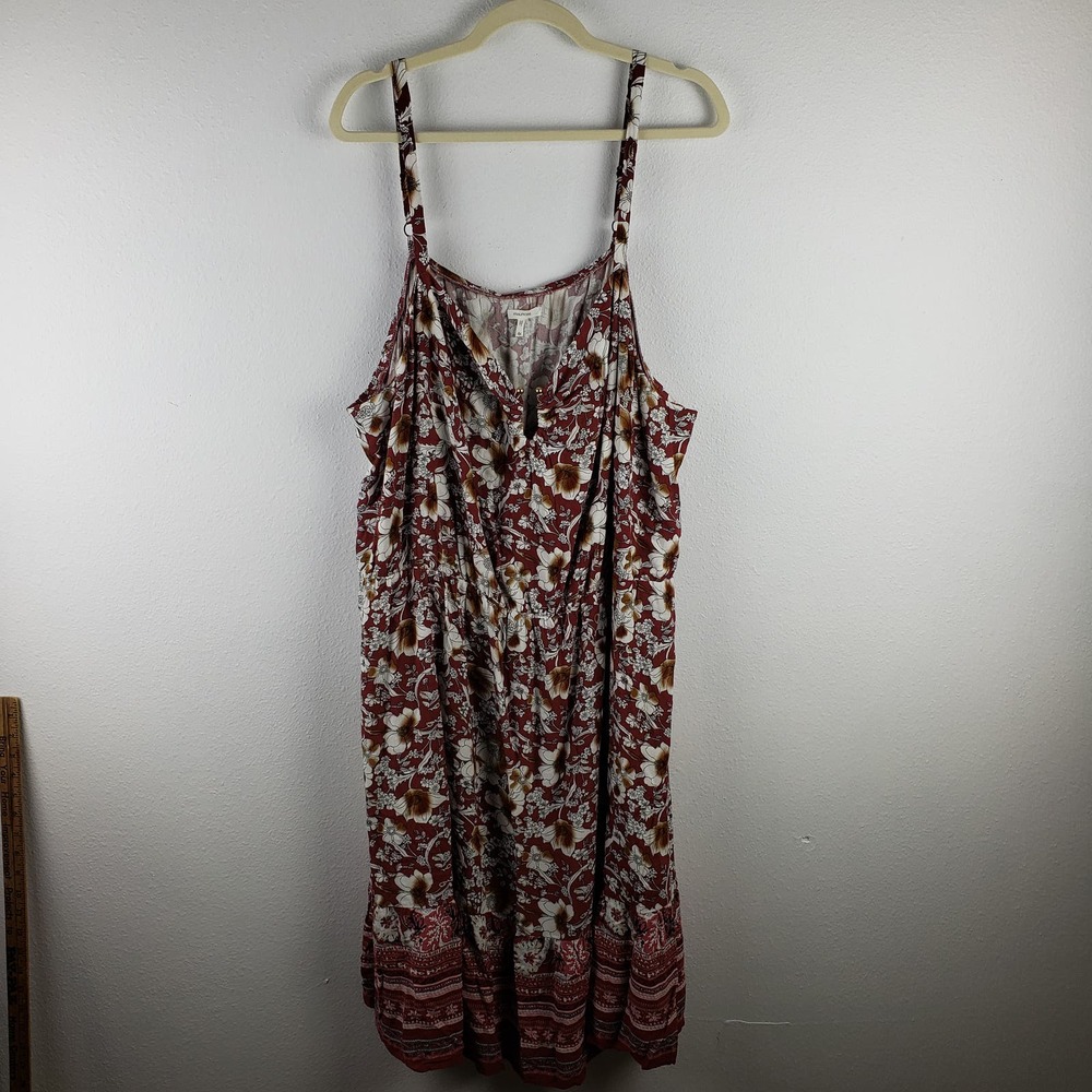 Maurices Women's 4X Cami Strap Swing Midi Dress Red Paisley Floral Boho Cowgirl